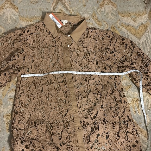 POL Brown Chocolate Lace button up top sz M - Picture 3 of 5